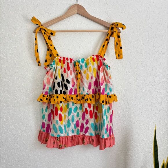 Anthropologie Conditions Apply Mix Print Ruffle Top Size Small - Picture 2 of 4